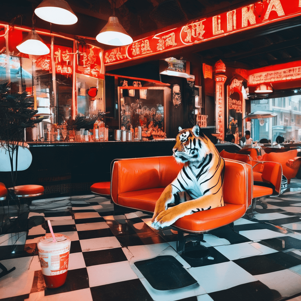 generated image of a tiger sitting in a chair drinking orange juice with ip adapter callback